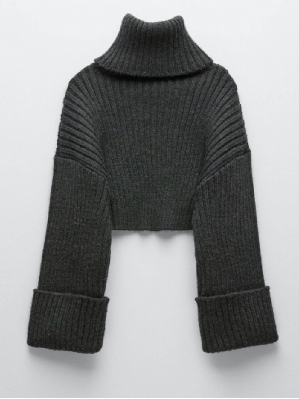 Zara Dark Charcoal Cropped Turtleneck Sweater